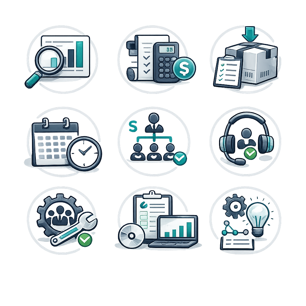Project management services icon grid